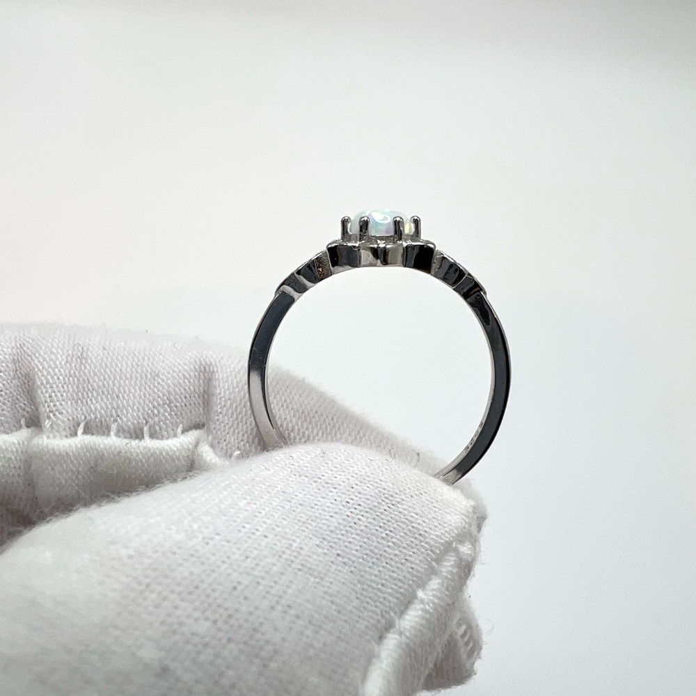 .925 Sterling Silver Lab Created White Opal Floral Ring - Picture 12 of 16